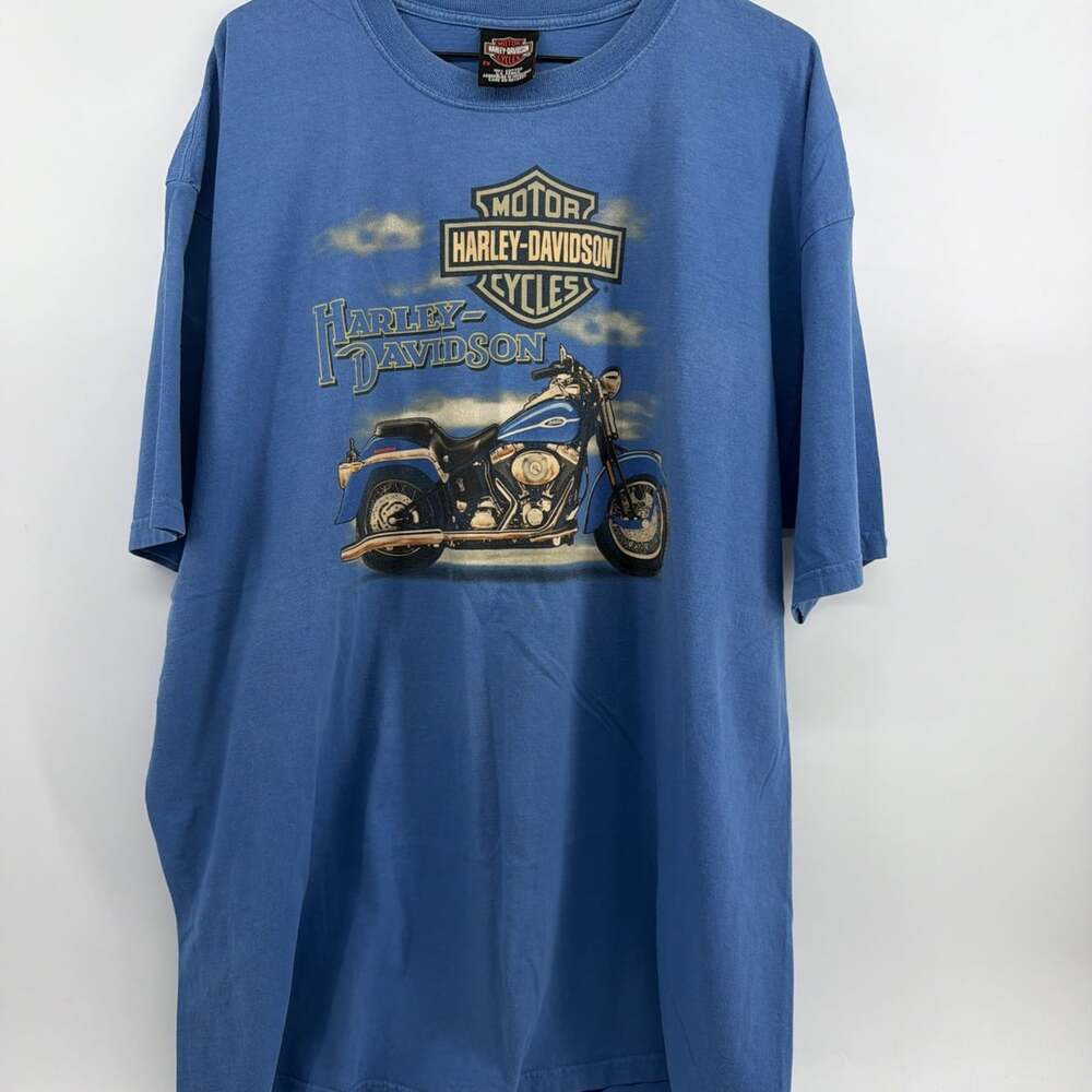 Harley Davidson Blue Biker Kansas City T-Shirt Men’s XL Biker 100% Cotton SS